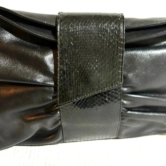 Vintage black snake skin leather clutch bag
